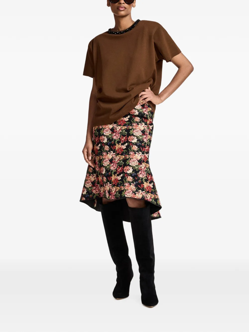 Essentiel Antwerp Kochet rok met bloemen-jacquard Zwart