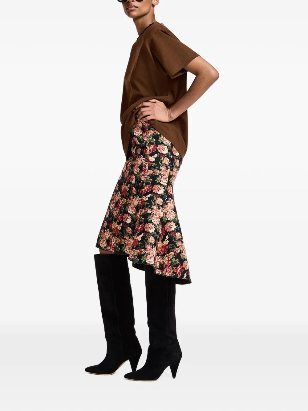 Essentiel Antwerp Kochet rok met bloemen-jacquard Zwart