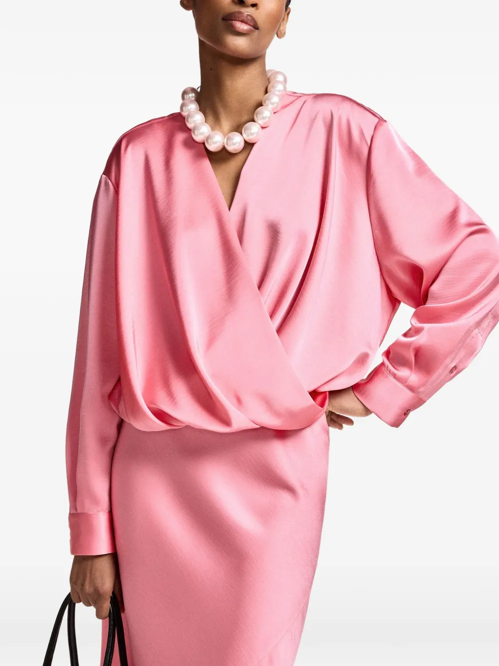 Essentiel Antwerp Kolkwitzia wikkelblouse met diepe V-hals Roze