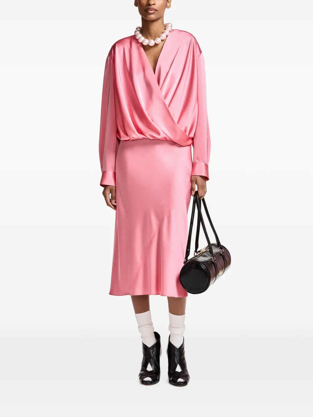 Essentiel Antwerp Kolkwitzia wikkelblouse met diepe V-hals Roze
