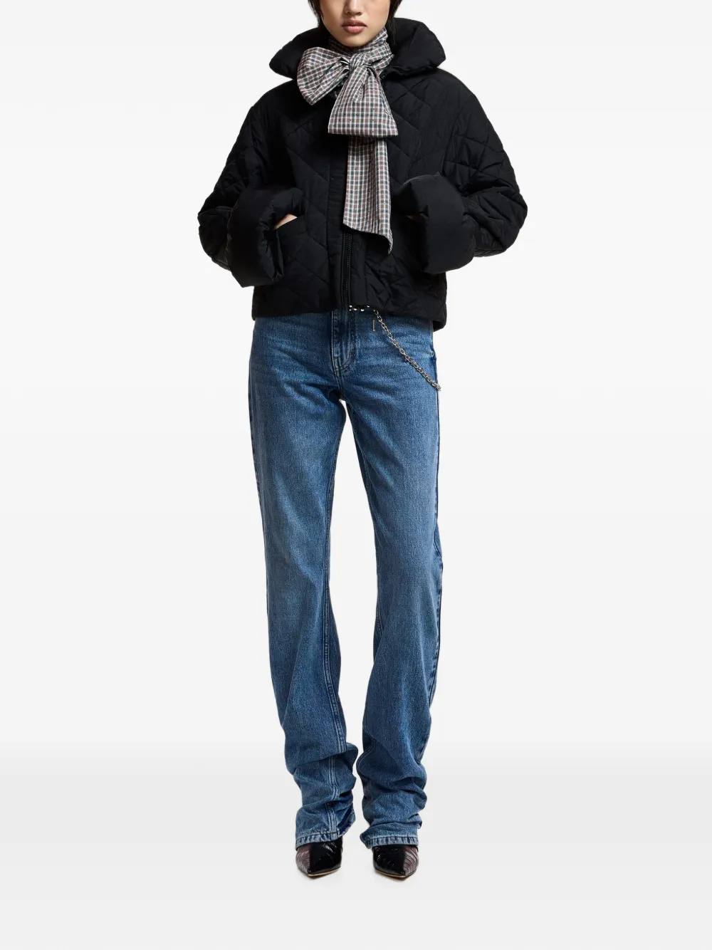 Essentiel Antwerp zip-up quilted jacket Zwart