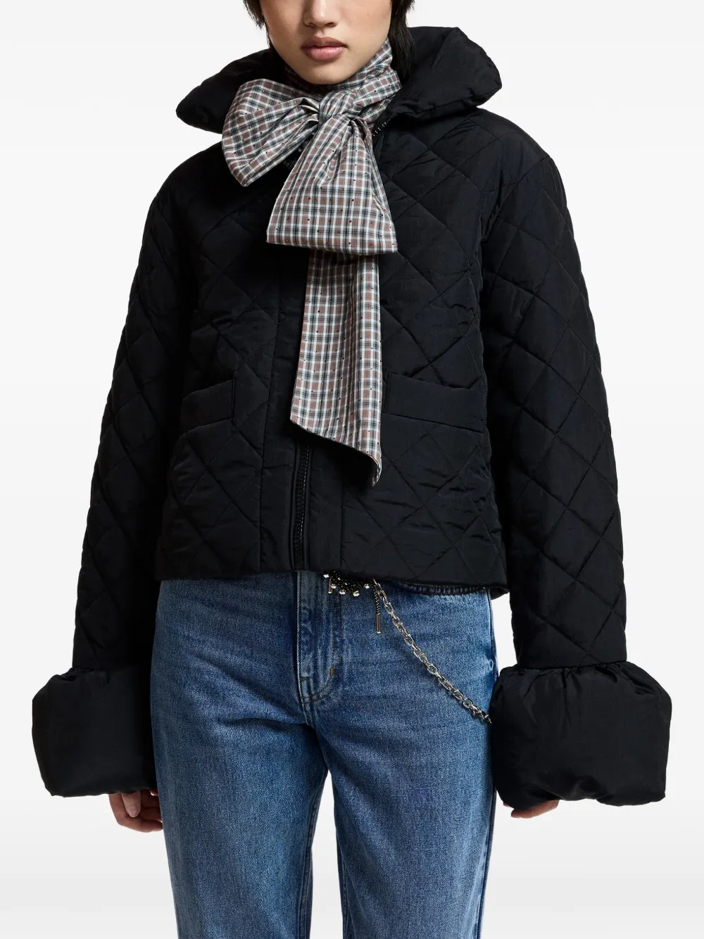 Essentiel Antwerp zip-up quilted jacket Zwart
