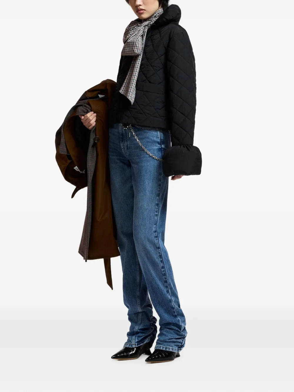 Essentiel Antwerp zip-up quilted jacket Zwart