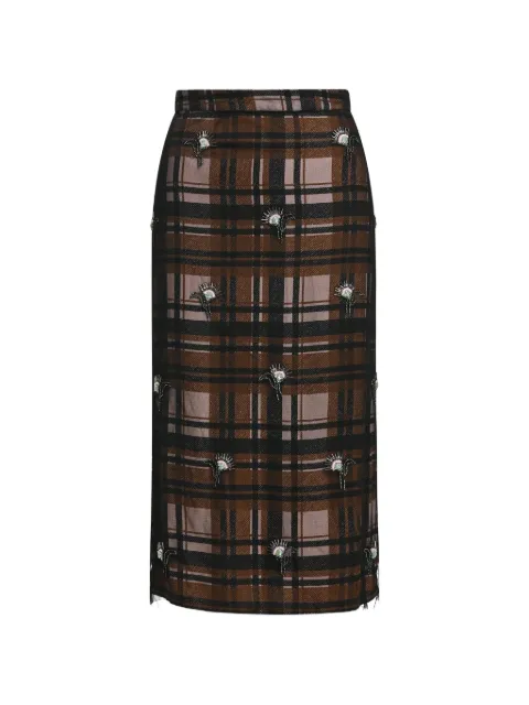 Essentiel Antwerp Kate checked floral-embellished midi skirt