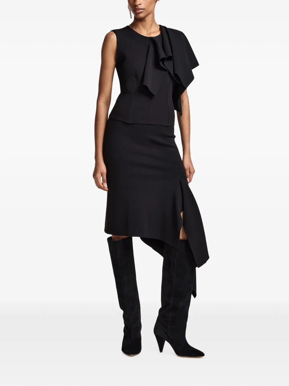 Essentiel Antwerp Midi-rok met ruches Zwart