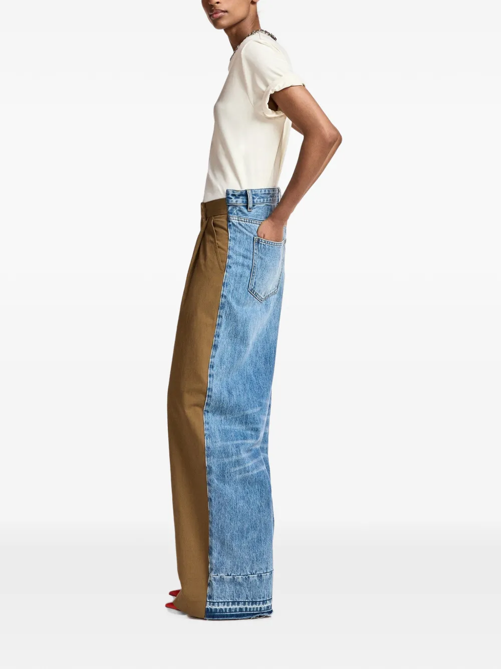 Essentiel Antwerp Krisp broek met wijde pijpen en denim vlak Bruin