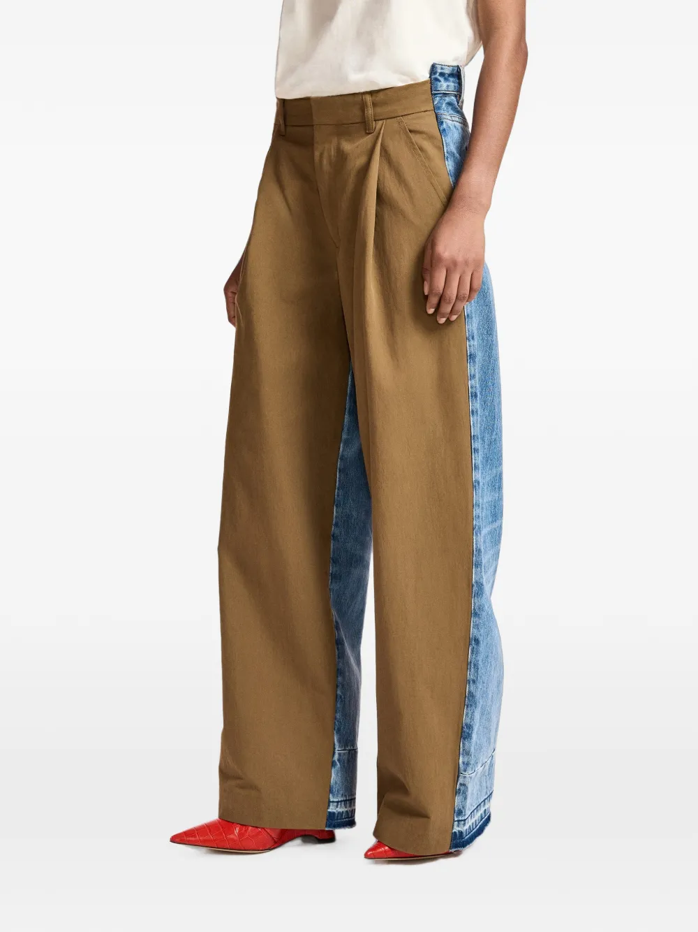 Essentiel Antwerp Krisp broek met wijde pijpen en denim vlak Bruin