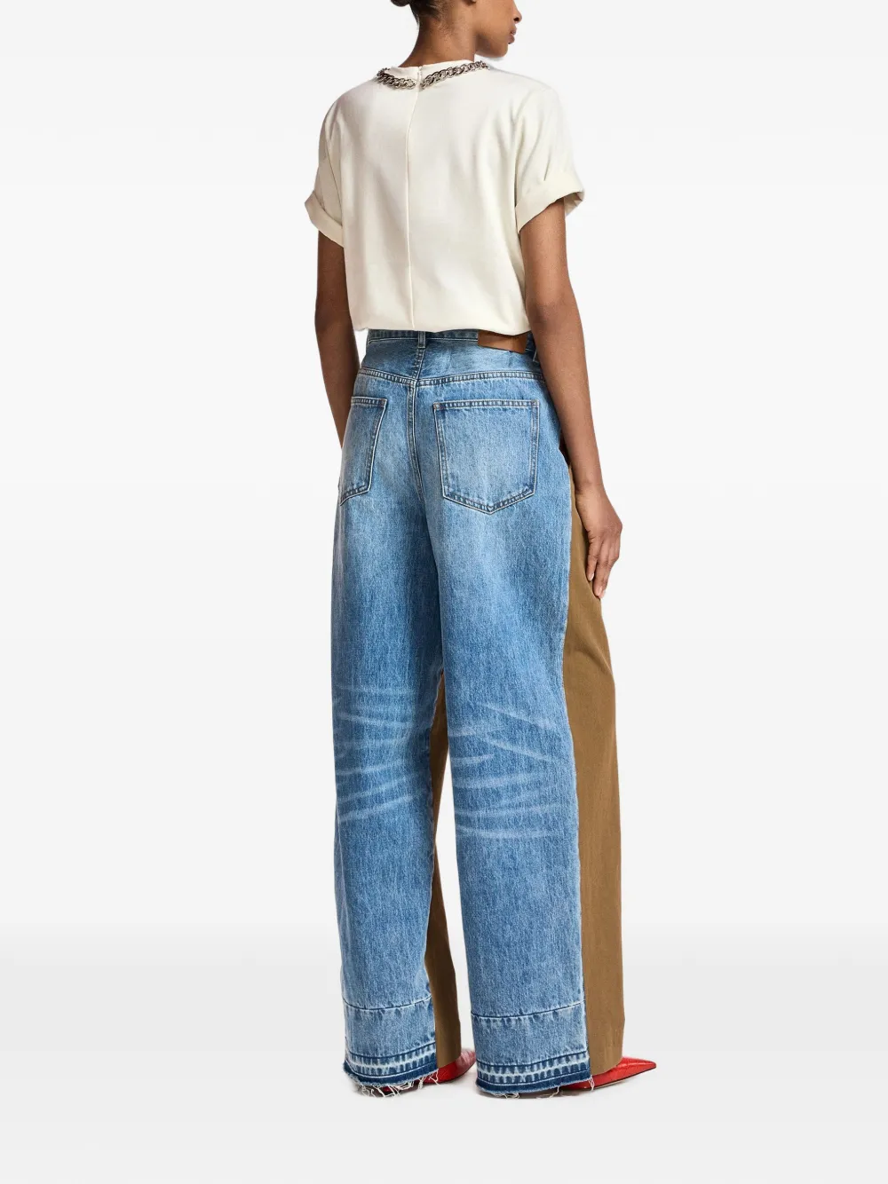 Essentiel Antwerp Krisp broek met wijde pijpen en denim vlak Bruin