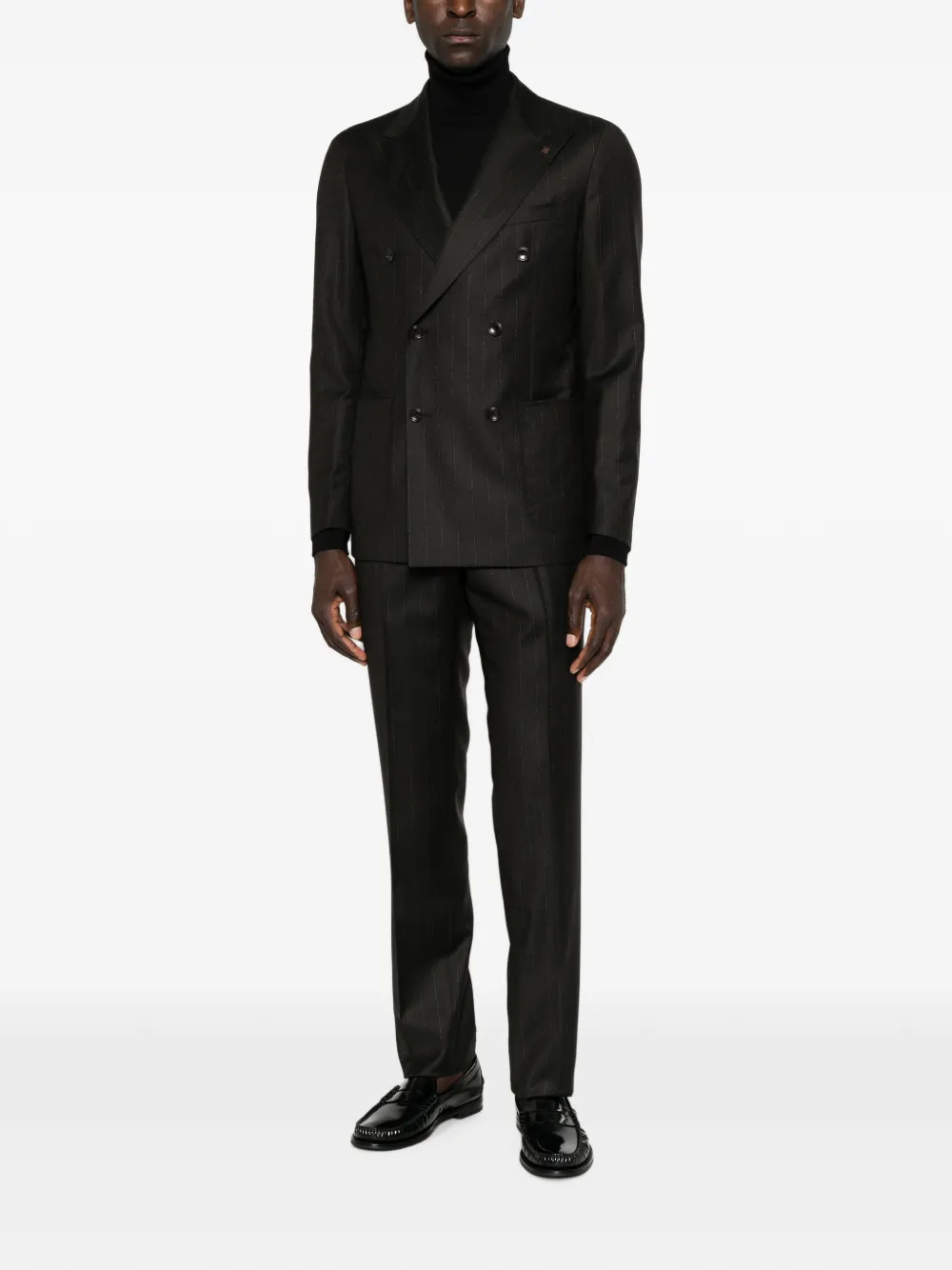 Tagliatore Stripe-pattern Double-breasted Suit In Black