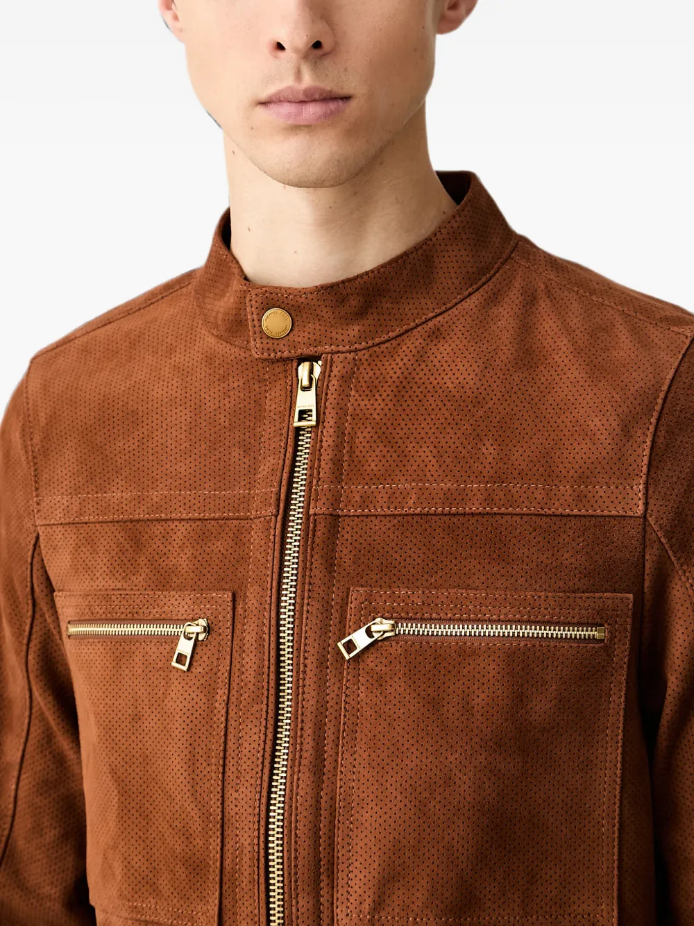 Michael Kors Suède racerjack met dubbele rits Bruin