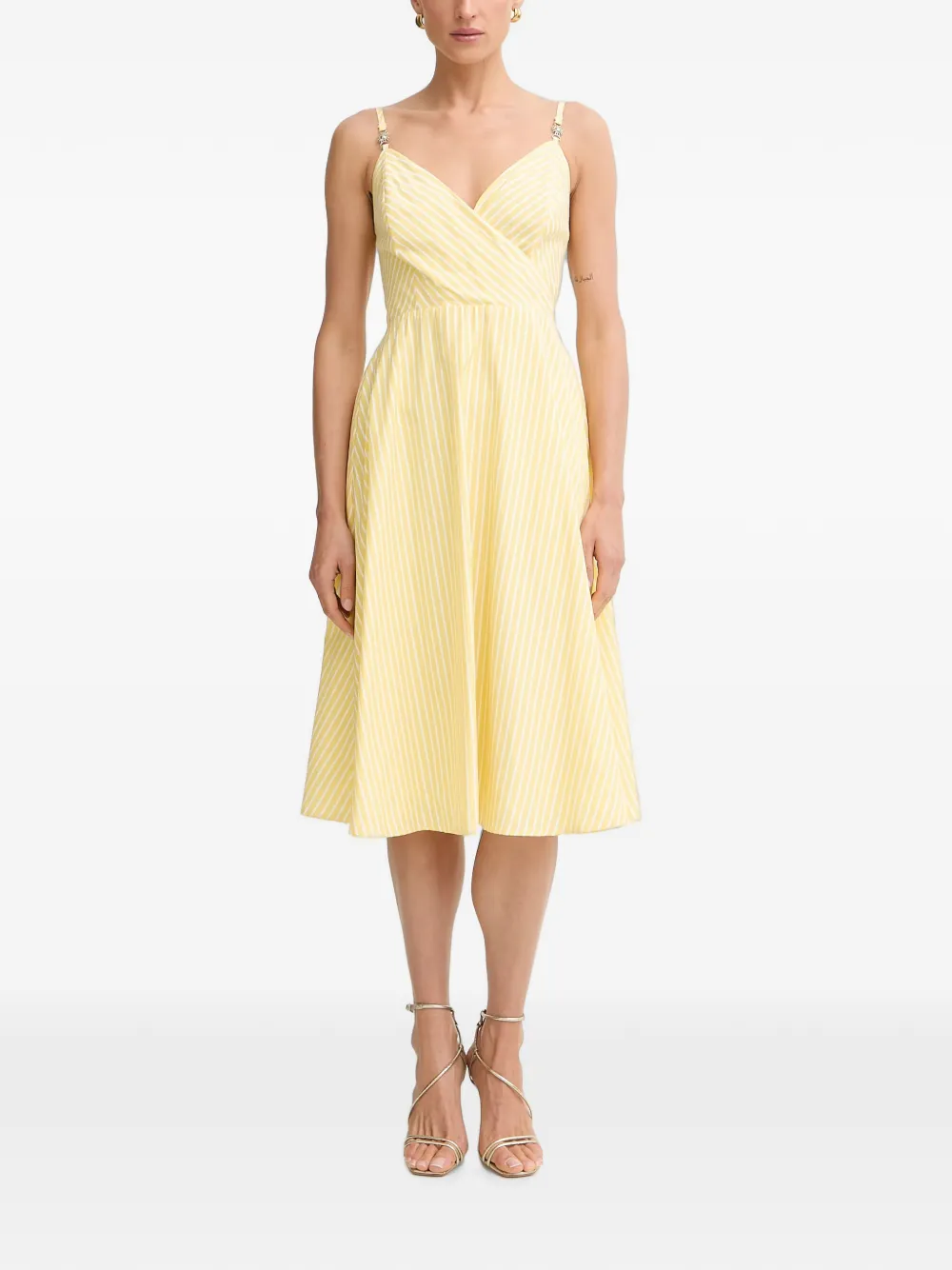 Morgan Striped Wrap Midi Dress In Yellow