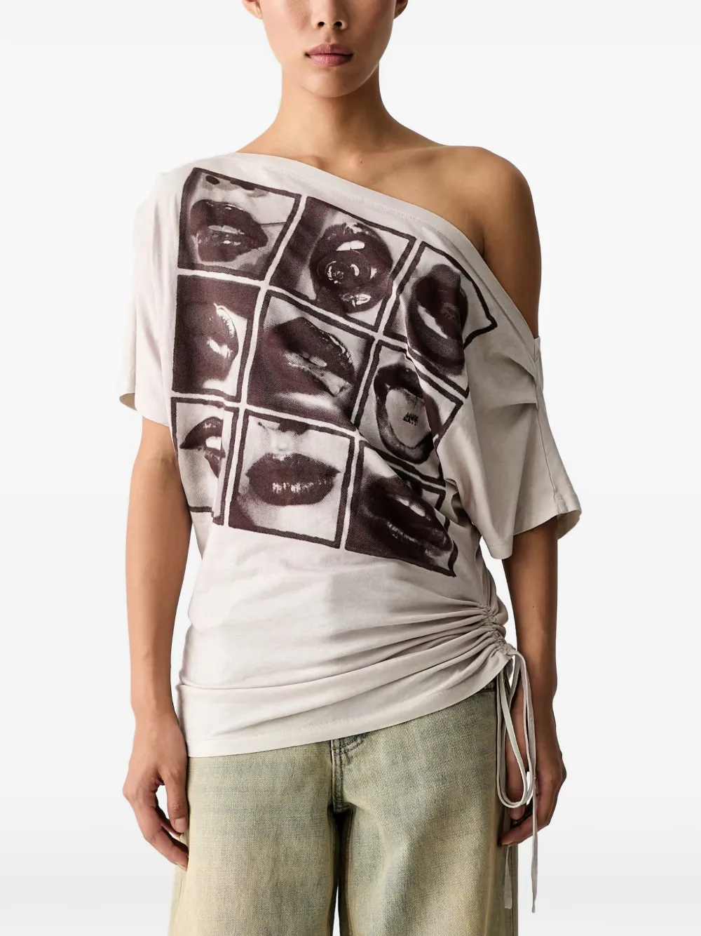 Miss Sixty Graphic-print Off-shoulder T-shirt In White