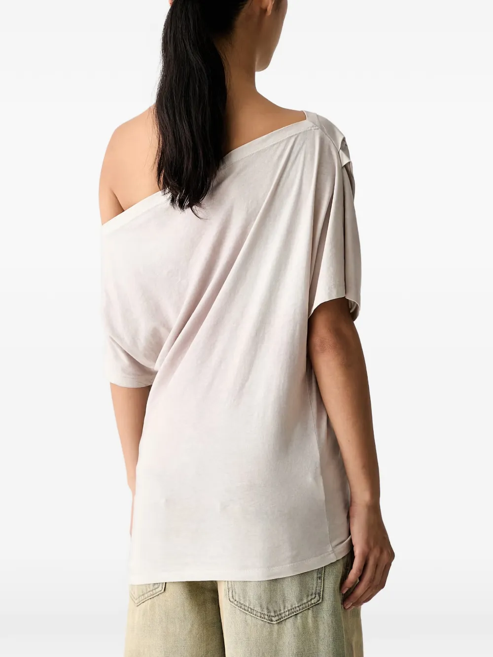 Miss Sixty graphic-print off-shoulder T-shirt Beige