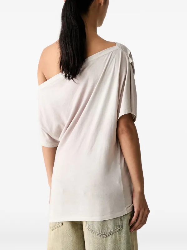 Miss Sixty graphic-print off-shoulder T-shirt | Neutrals | FARFETCH