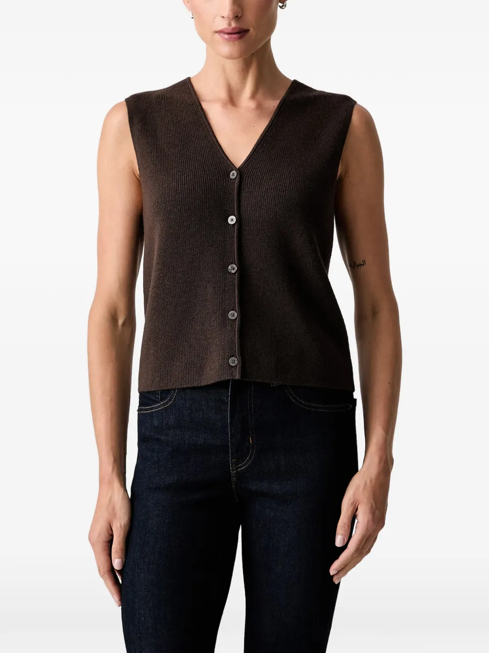 Marc O'polo Ribbed-knit V-neck Top In Black