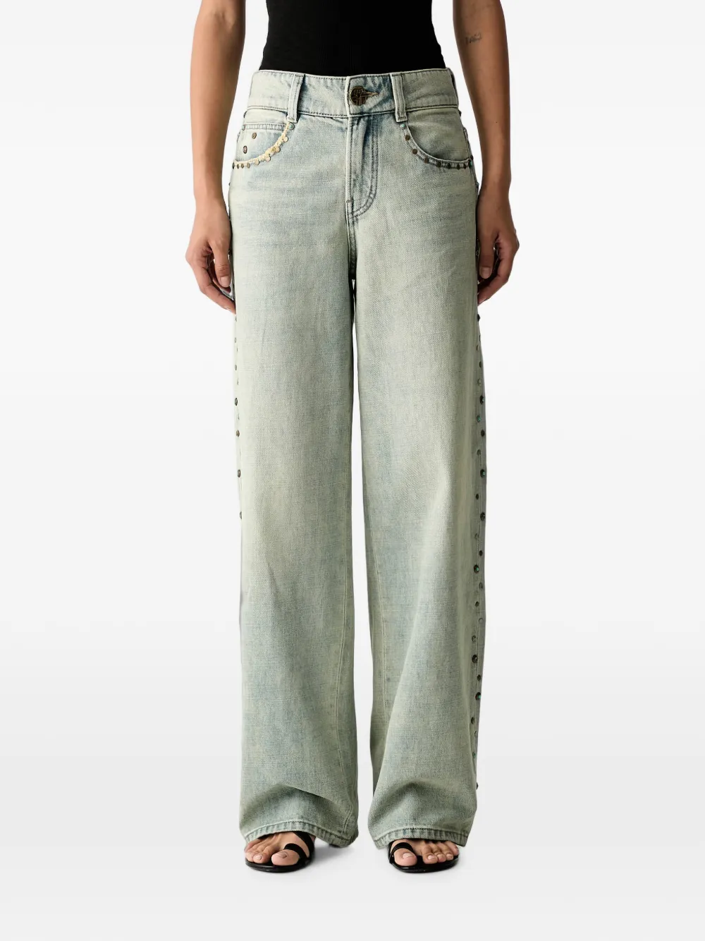 Miss Sixty Stud-embellished Wide-leg Jeans In Blue