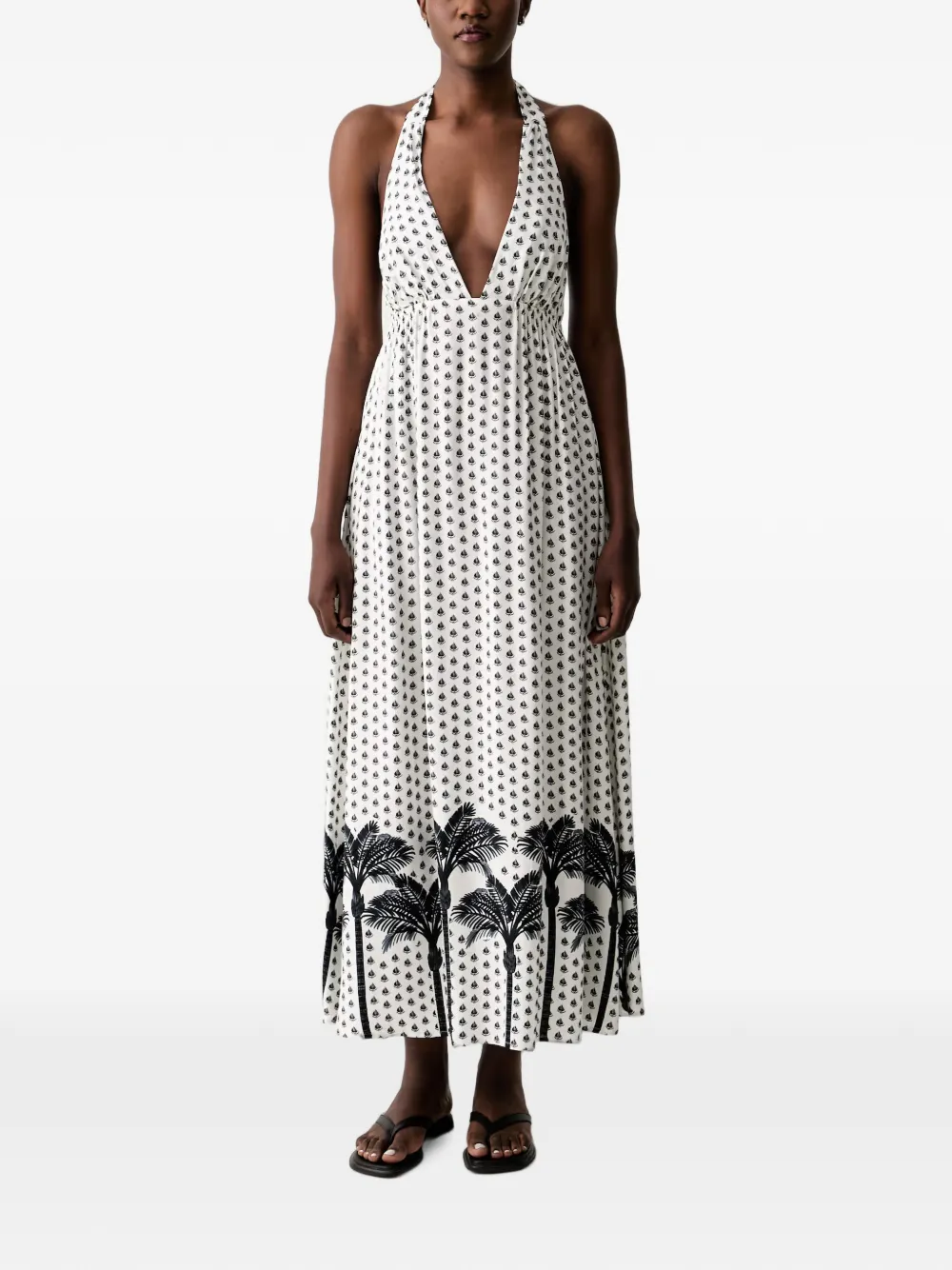 Marc O'polo Palm-print Halterneck Dress In Multi