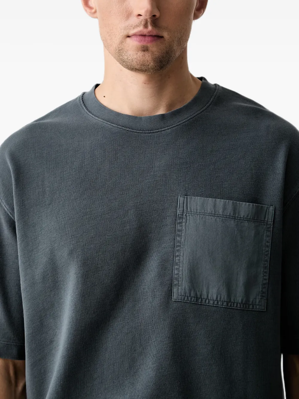 Marc O'Polo Geribbeld T-shirt met borstzak Grijs