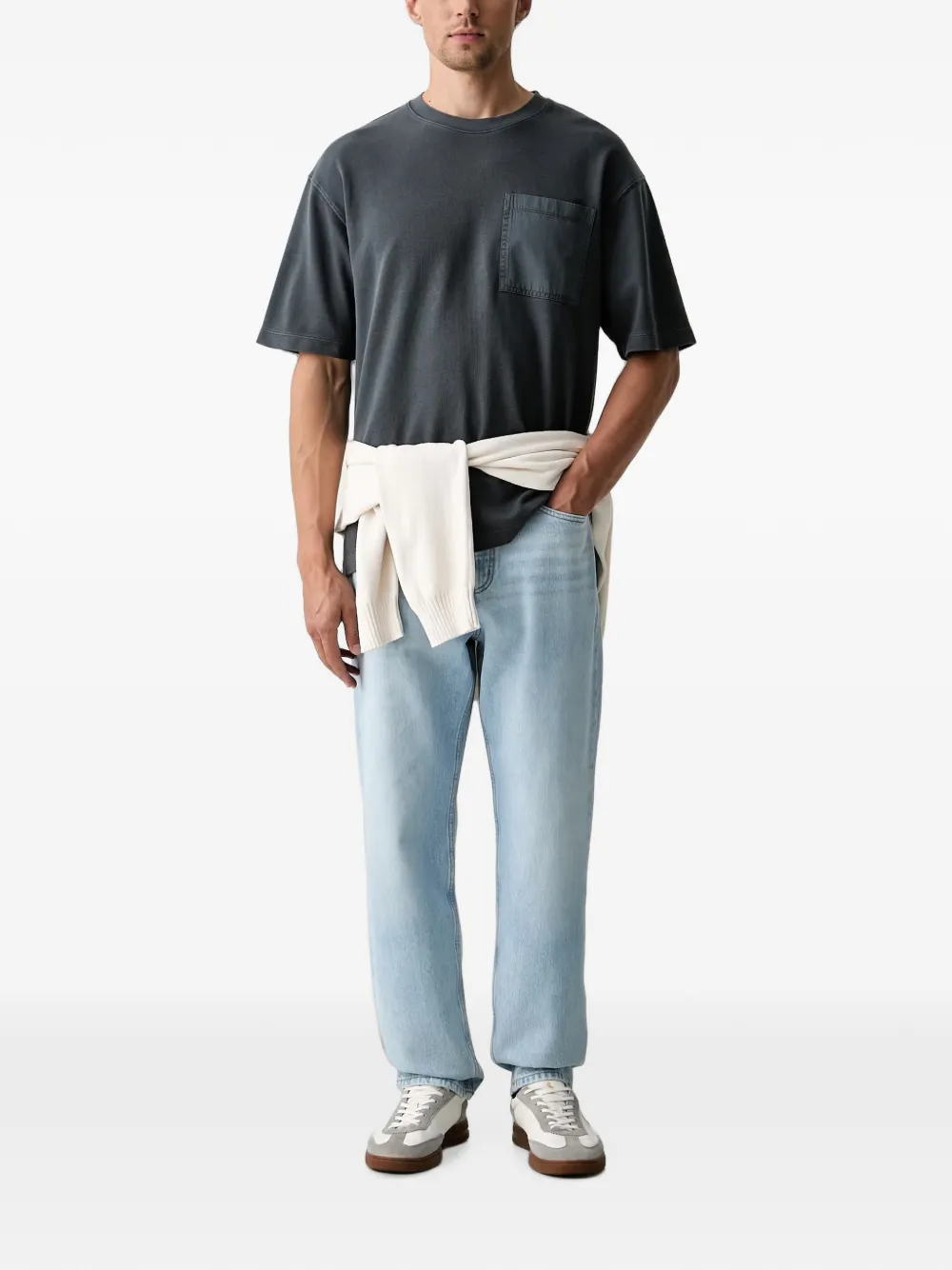 Marc O'Polo Geribbeld T-shirt met borstzak Grijs