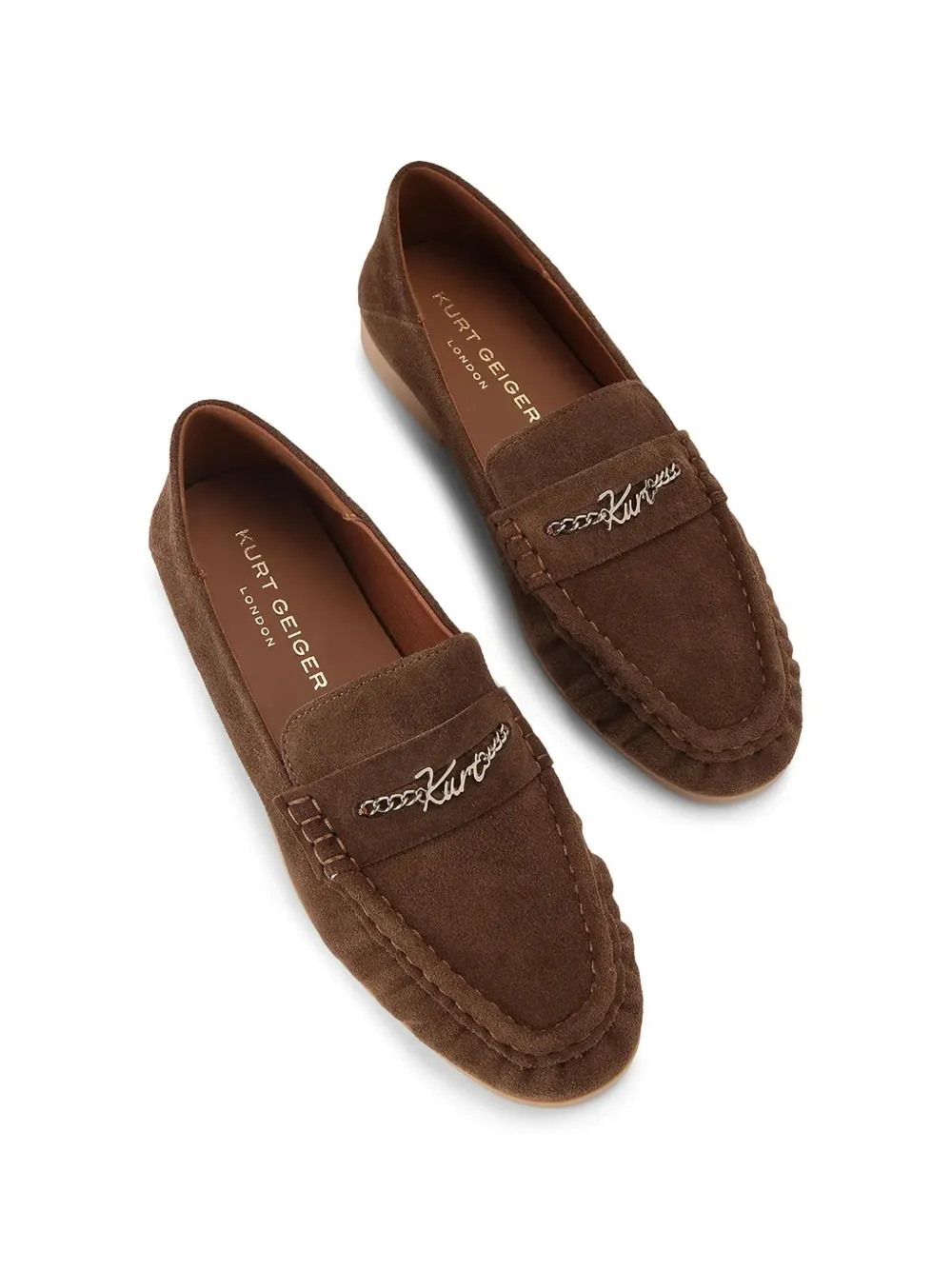 Kurt Geiger London logo-plaque suede loafers Bruin