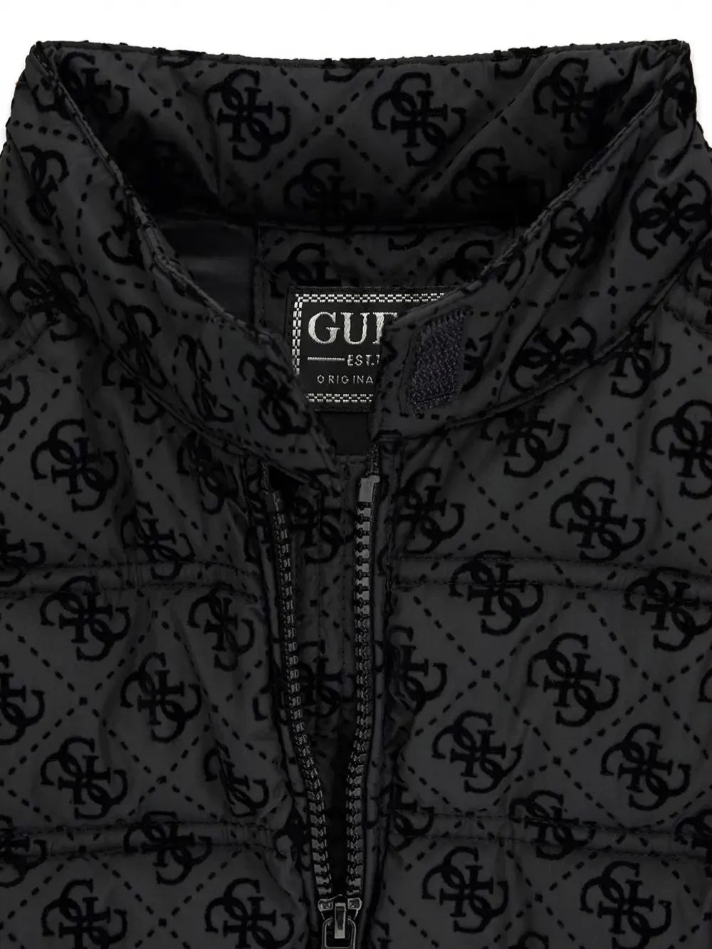 guess kids logo-print quilted jacket Zwart