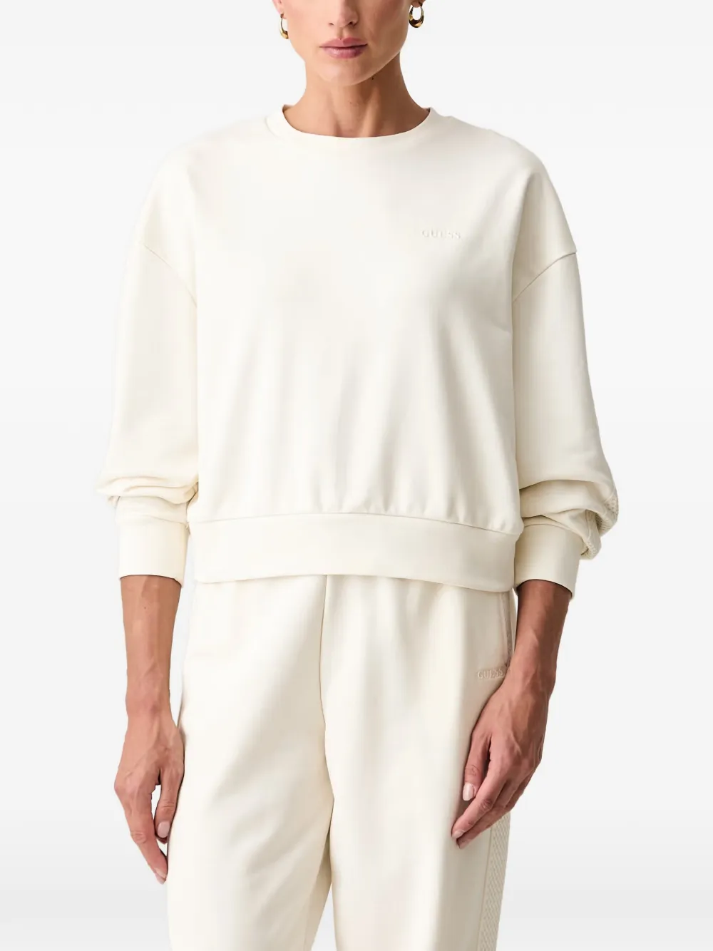 GUESS USA logo-embroidered crew-neck sweatshirt - Nude
