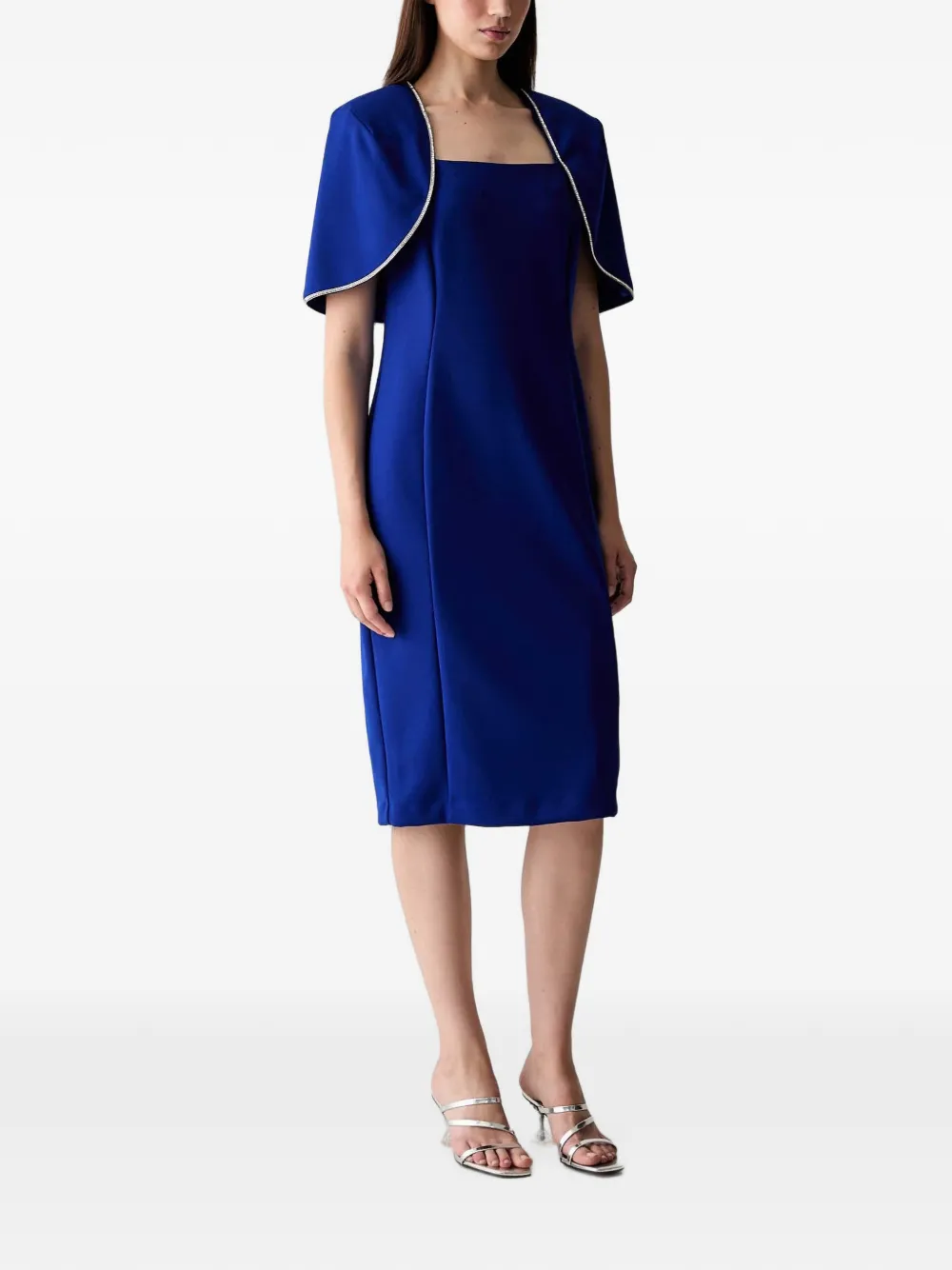 Joseph Ribkoff Midi-jurk verfraaid met kristallen en cape Blauw