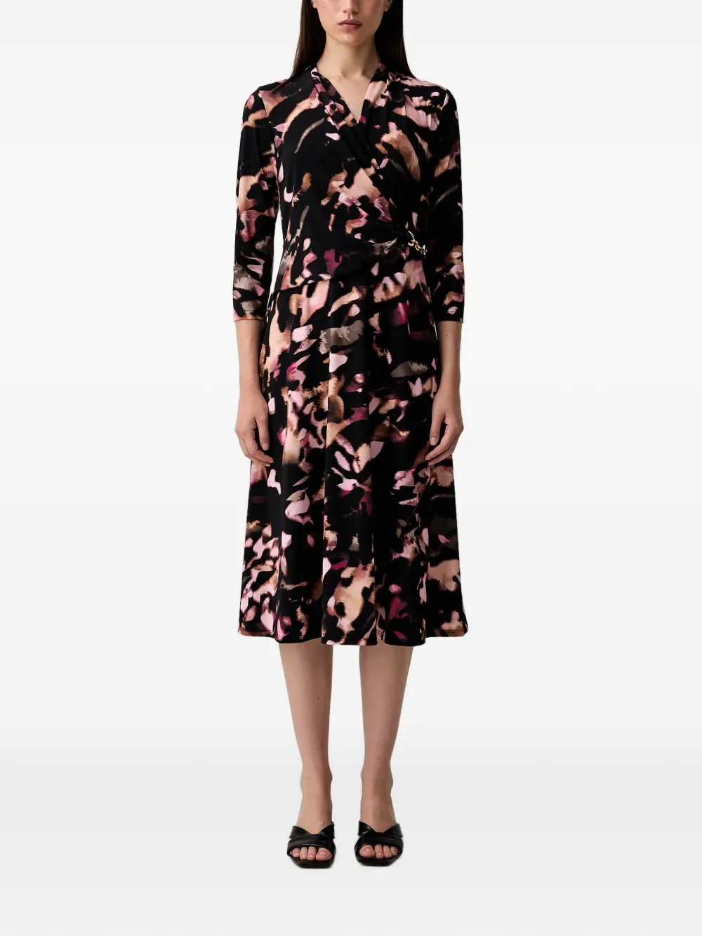 Joseph Ribkoff Midi Abstract-print Wrap-style Dress In Black