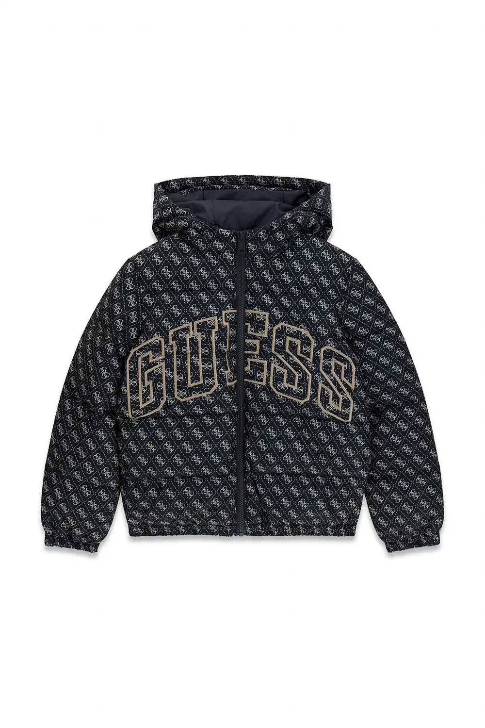 guess kids monogram-print logo-patch jacket - Nero