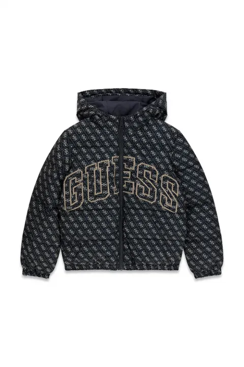 guess kids monogram-print logo-patch jacket