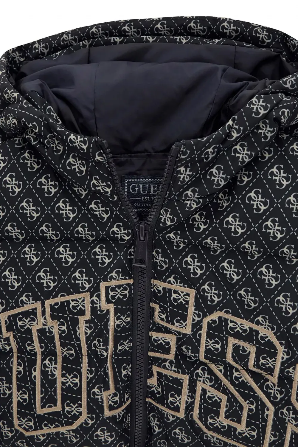guess kids monogram-print logo-patch jacket Zwart