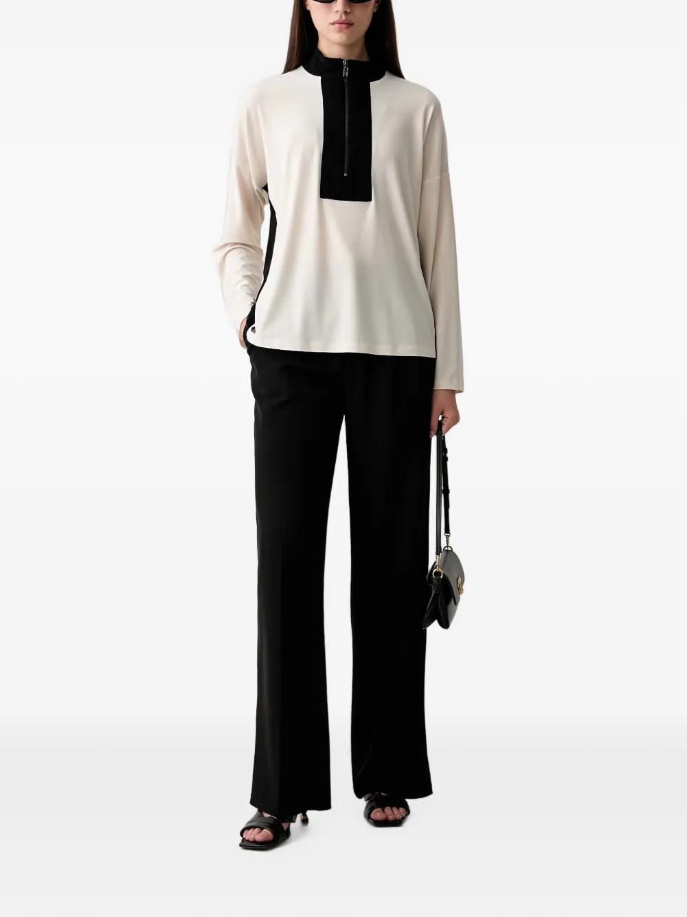 Joseph Ribkoff Tweekleurige blouse met rits Beige