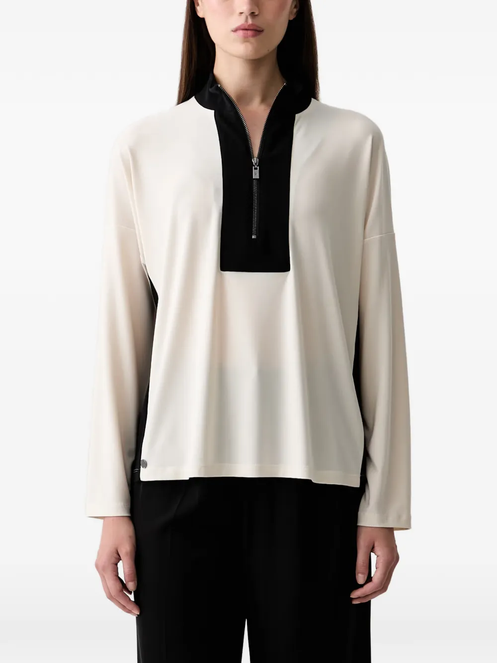 Joseph Ribkoff Two-tone Zip-up Blouse In Neutral