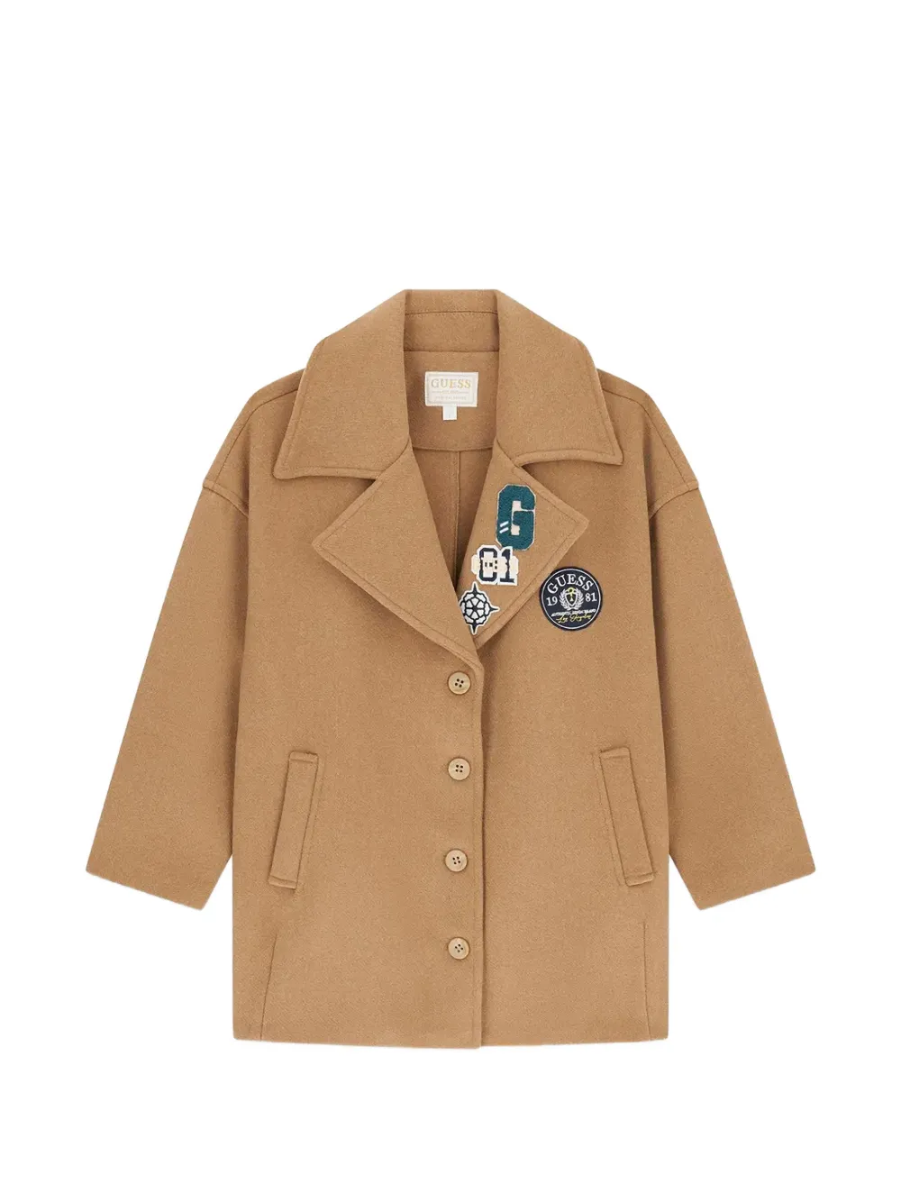 guess kids logo-patch notched-lapels coat - Toni neutri