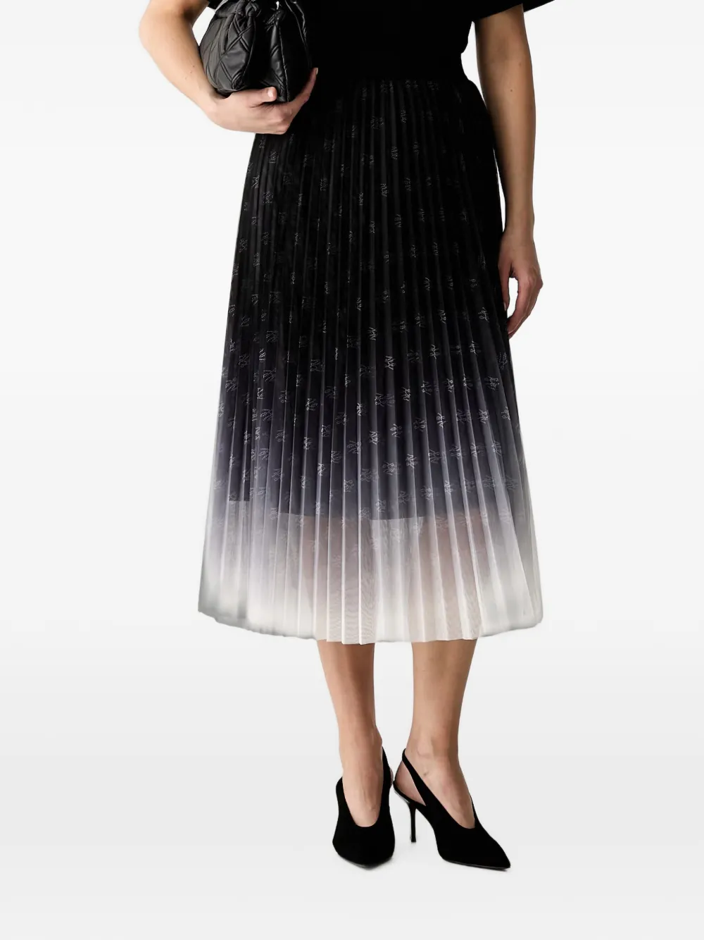 Karl Lagerfeld logo-print pleated midi skirt - Nero