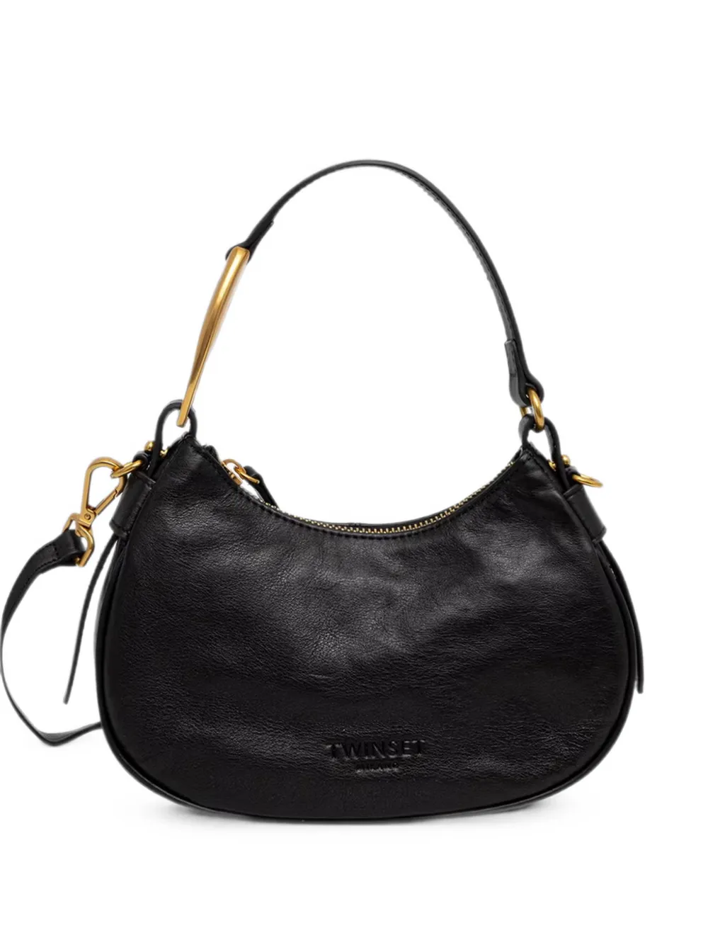 Twinset Logo-debossed Leather Shoulder Bag In Black