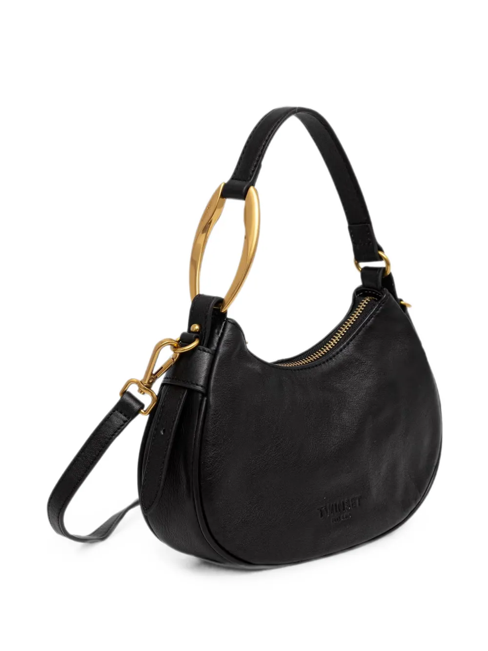 TWINSET logo-debossed leather shoulder bag Zwart