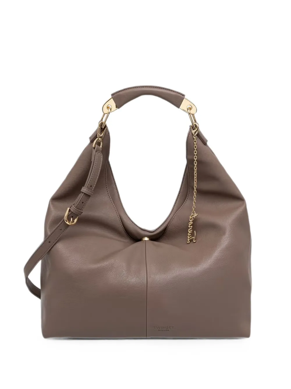 Twinset Small Logo-charm Tote Bag In Brown