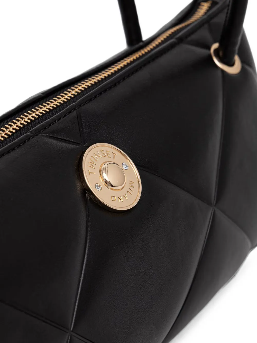 TWINSET quilted bowler bag with logo Zwart