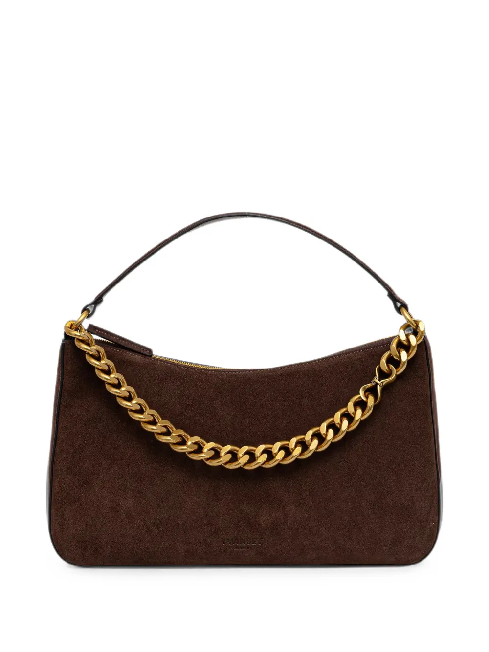 Twinset Chain-link Suede Tote Bag In Brown