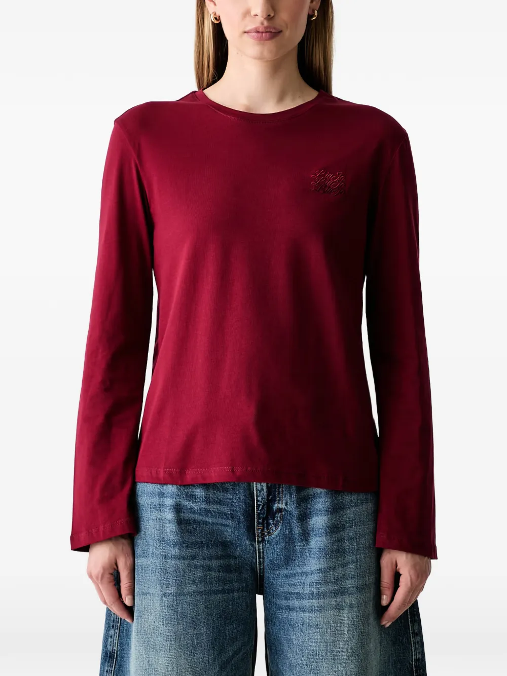 LIU JO logo-embroidered long-sleeve T-shirt - Rosso