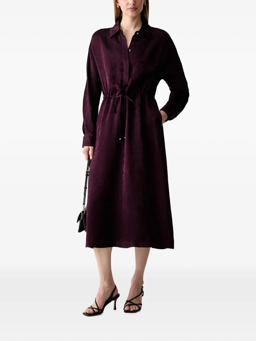 LIU JO Midi-jurk met trekkoordtaille en bloemen-jacquard Paars