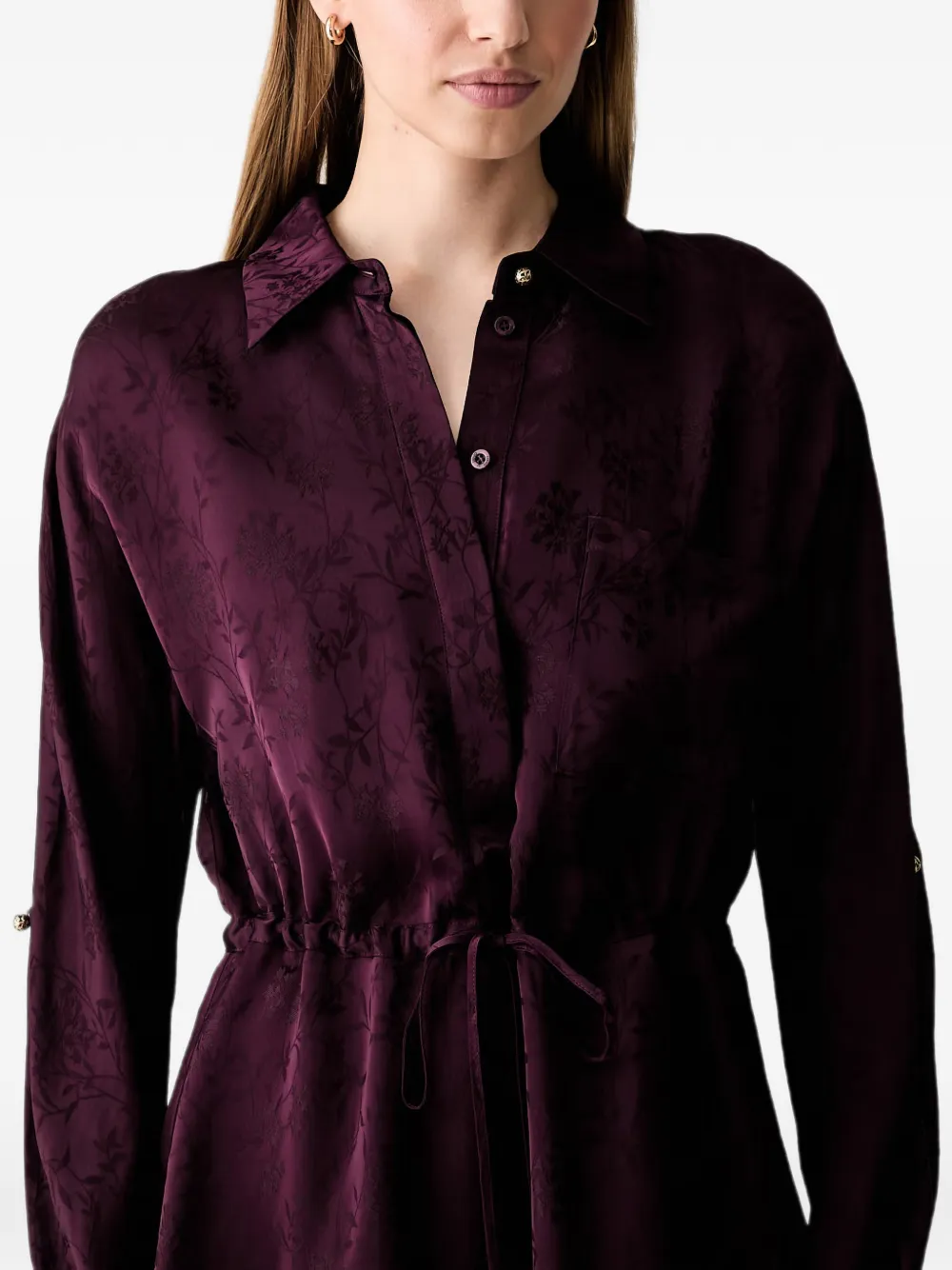 LIU JO Midi-jurk met trekkoordtaille en bloemen-jacquard Paars