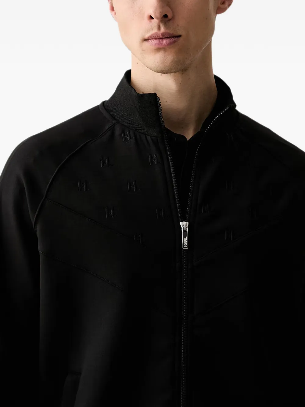 Karl Lagerfeld Sweater met monogram-patroon en rits Zwart