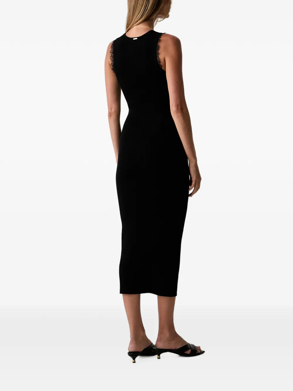 TWINSET Ribgebreide midi-jurk met kanten afwerking Zwart