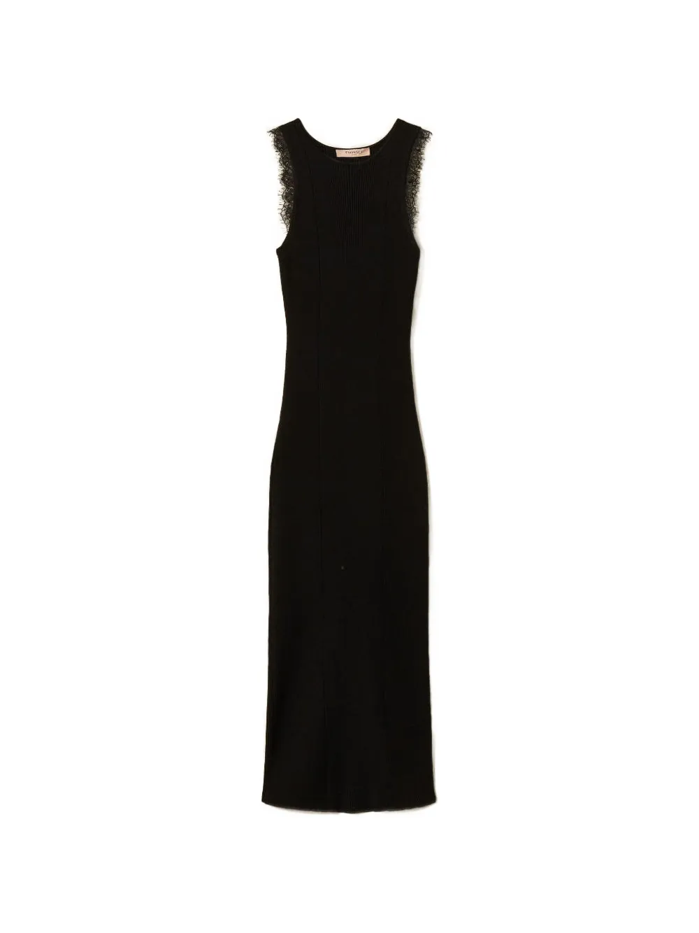 TWINSET midi lace-trim ribbed-knit dress - Nero