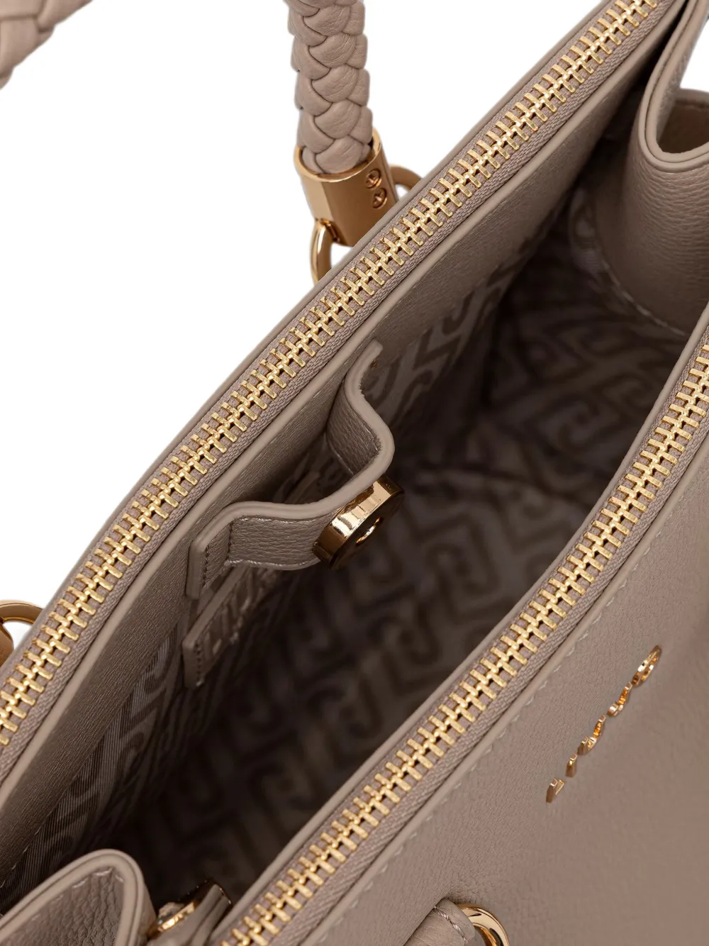 LIU JO Shopper met logoplakkaat en gevlochten handvat Beige