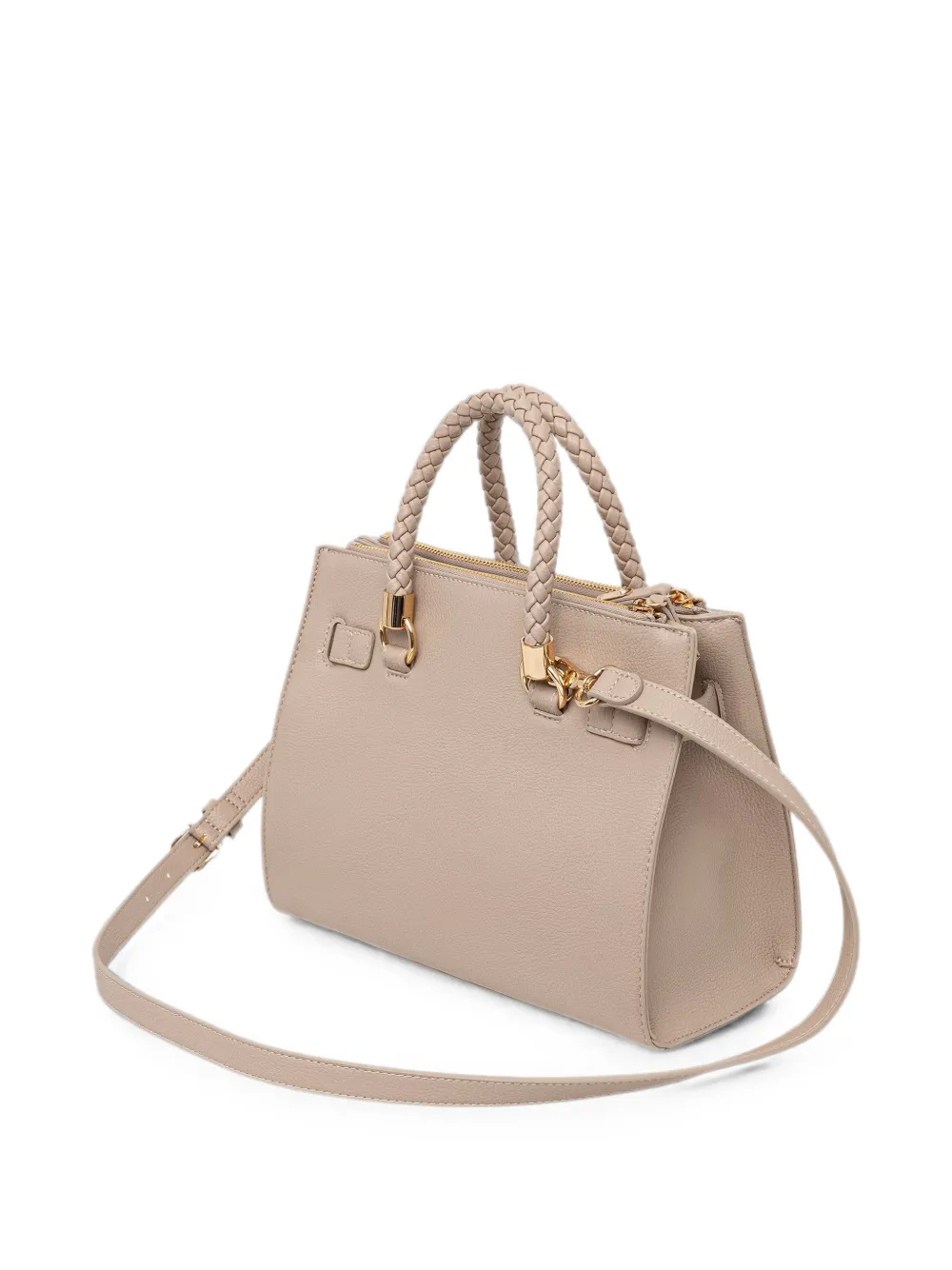 LIU JO Shopper met logoplakkaat en gevlochten handvat Beige