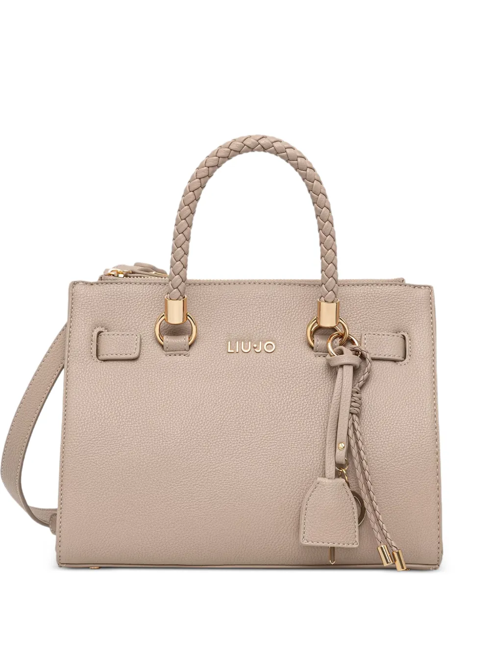 LIU JO braided-handle logo-plaque tote bag - Toni neutri