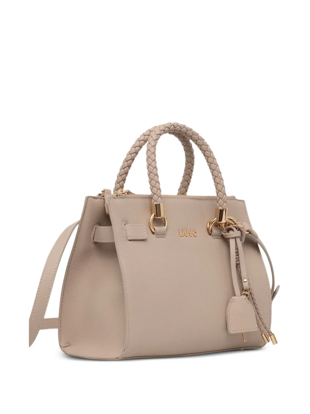 LIU JO Shopper met logoplakkaat en gevlochten handvat Beige